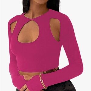 Pink Cut-Out Long Sleeve Top